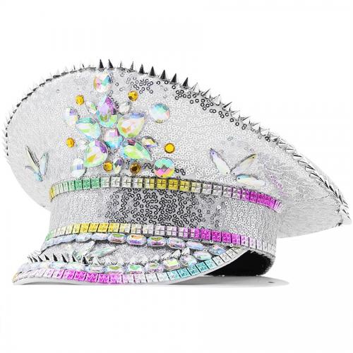 Sequin & Polyester Easy Matching Army Cap sun protection & with rhinestone silver PC