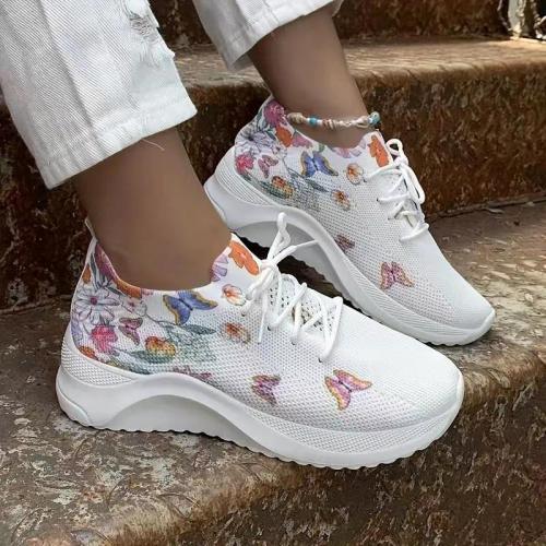 Toile Chaussures décontractées pour femmes Imprimé motif papillon Blanc Paire