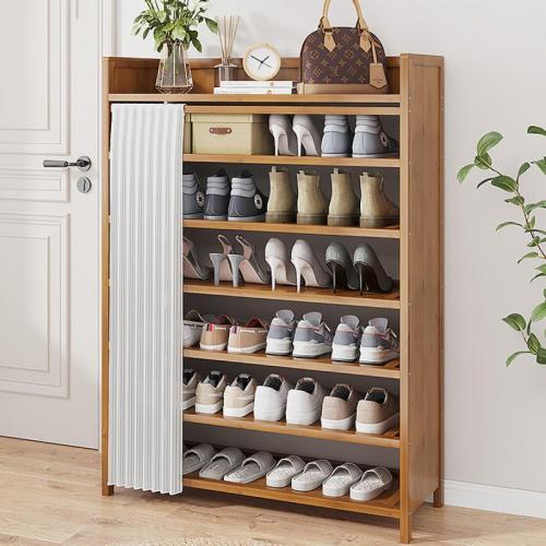 Moso Bamboo foldable Shoes Rack Organizer dustproof & large capacity Solid white PC