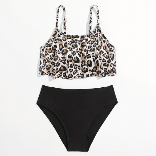 Polyamide & Polyester Girl Kids Two-piece Badpak Afgedrukt Leopard Zwarte Instellen