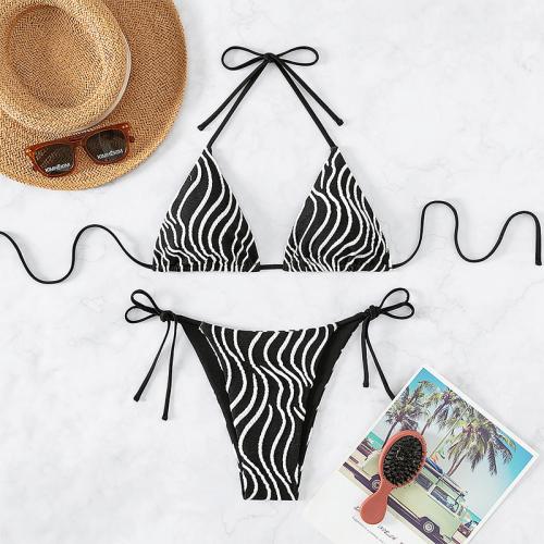 Spandex & Polyester Bikini Afgedrukt Striped wit en zwart Instellen