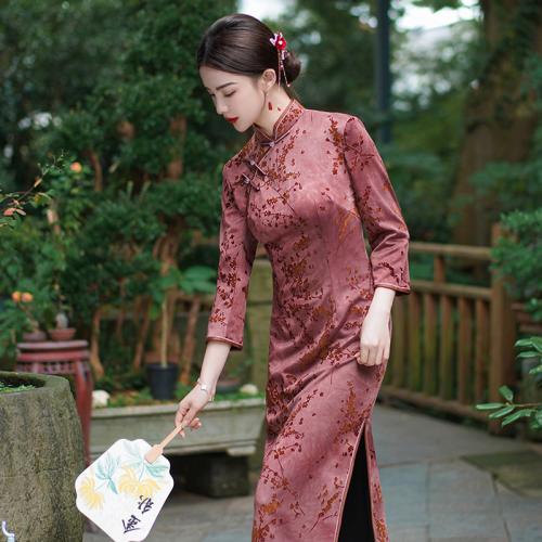 Acétate & Suede Femmes Cheongsam Solide plus de couleurs pour le choix pièce