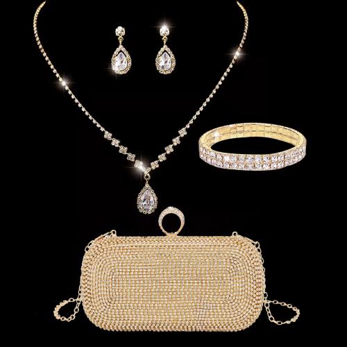 Gift Set, for women & four piece & with rhinestone, plated, more colors for choice, Sold By Set