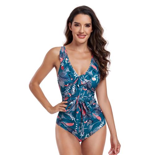 Polyester Maillot de bain d’une seule pièce Imprimé motif de feuille Bleu pièce