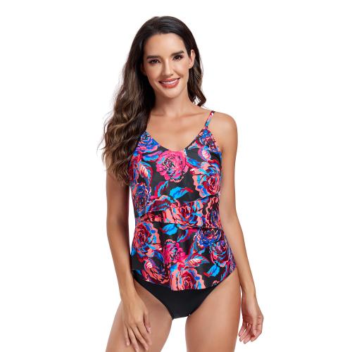 Polyester Ensemble Tankinis Imprimé couleurs mixtes Ensemble