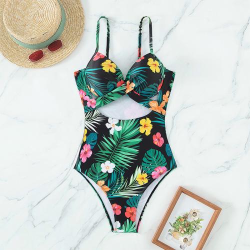 Spandex & Polyester Maillot de bain d’une seule pièce Imprimé Floral Vert pièce