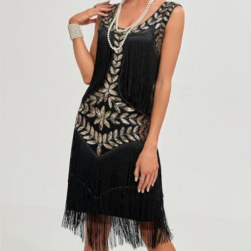 Polyester Slim & Plus Size & Tassels Short Evening Dress iron-on PC