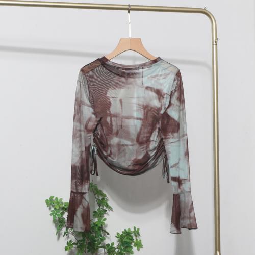 Gauze Drawstring Design Women Long Sleeve Shirt slimming Tie-dye : PC