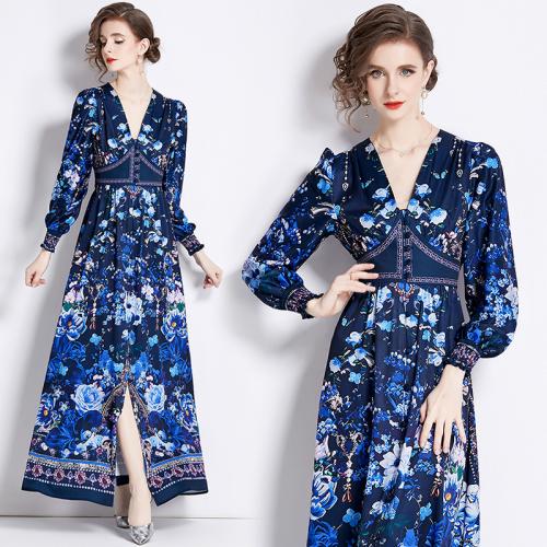 Polyester Robe d’une seule pièce Imprimé Floral Bleu pièce