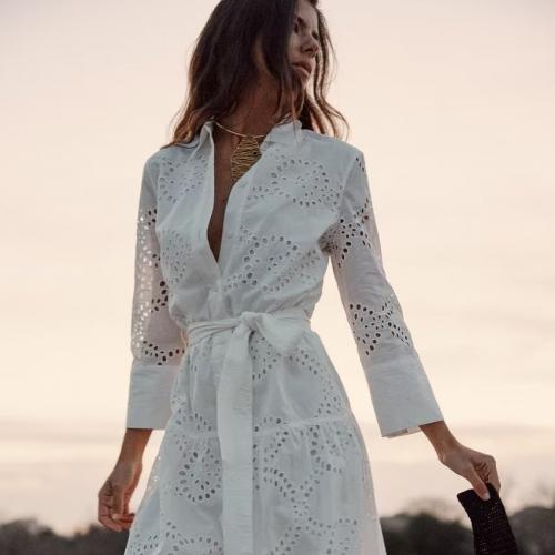 Coton Robe d’une seule pièce jacquard Solide Blanc pièce