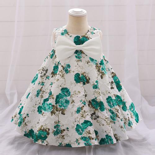 Algodón Vestido de una sola pieza de la muchacha, impreso, floral, verde,  trozo