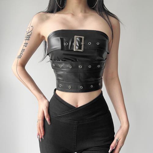 Polyester Tube Top Solide Noir pièce