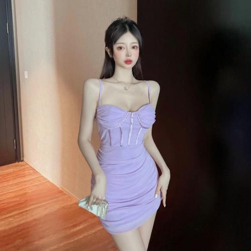 Gauze Slim Slip Dress patchwork Solid PC