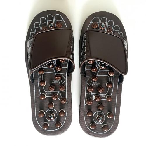 EVA & PU Leather Feet Massage Slippers brown Pair