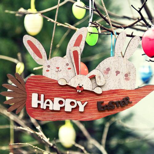 Yellow Poplar Easter Design Hanging Decoration printed PC