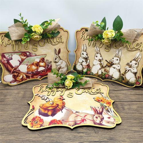 Yellow Poplar Easter Design Hanging Decoration printed PC