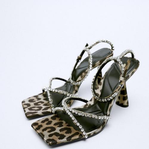 PU Cuir Sandales femmes Leopard Café Paire