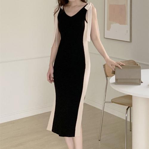 Polyester Slim Slip Dress patchwork : PC