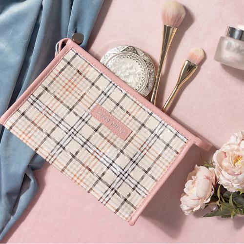 PU-leer Cosmetische tas Polyester Plaid stuk