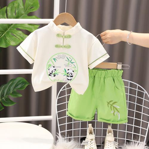 Coton Ensemble de vêtements pour enfants Pantalon & Retour au début Patchwork Vert Ensemble