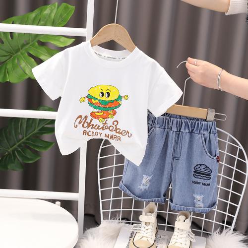 Cotton Children Clothes Set & breathable Pants & top patchwork hamburg pattern white Set