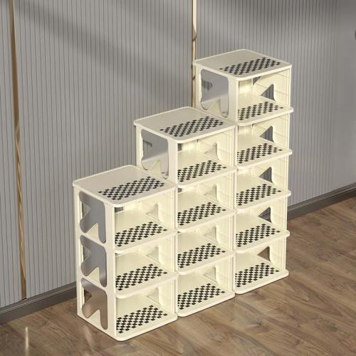 Polypropyleen-PP Schoenen Rack Organizer Plaid wit en zwart stuk