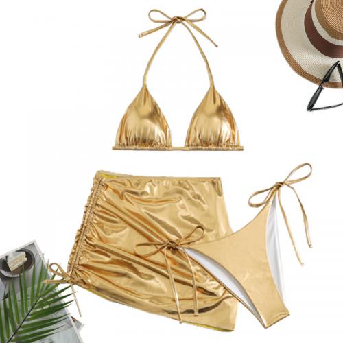 Spandex & Polyester Bikini Afgedrukt Solide Goud Instellen