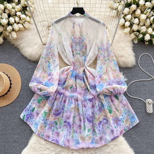 Polyester Robe d’une seule pièce Imprimé Floral Violet pièce