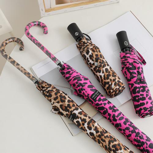 Steel & Glass Fiber & PU Leather & Zinc Alloy Waterproof Umbrella printed leopard PC