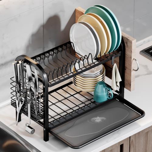 Carbon Steel Multifunction Kitchen Drain Rack durable Solid black PC