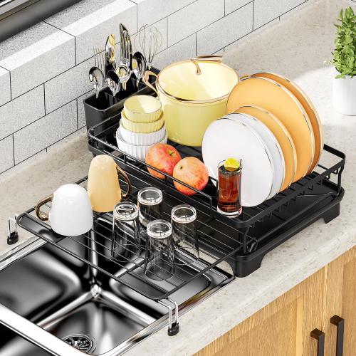 Iron Multifunction Kitchen Drain Rack durable Solid black PC