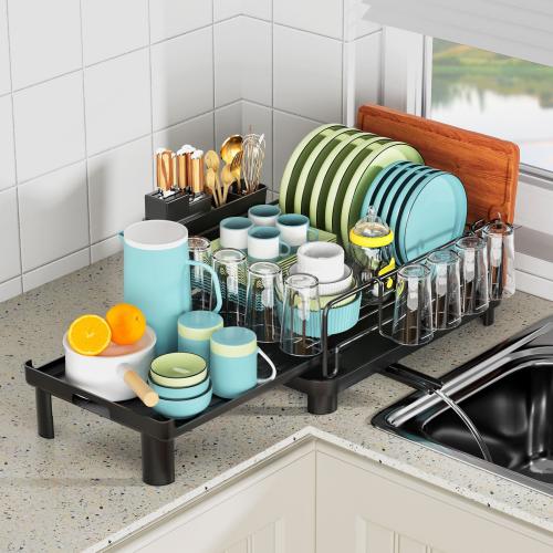 Iron Multifunction Kitchen Drain Rack durable Solid black PC