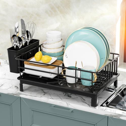 Iron Multifunction Kitchen Drain Rack durable Solid black PC