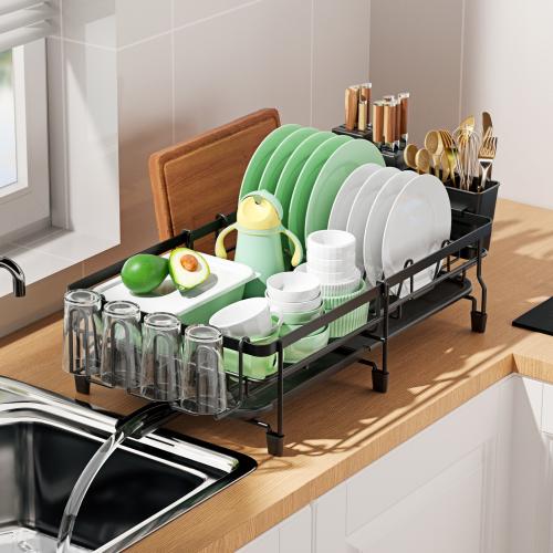 Iron Multifunction Kitchen Drain Rack durable Solid black PC