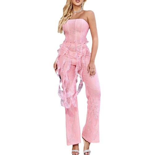 Spandex & Polyester Ensemble occasionnel de femmes Pantalon long & Retour au début Rose Ensemble