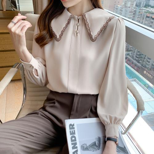 Chiffon & Polyester Vrouwen lange mouw Shirt Abrikoos stuk