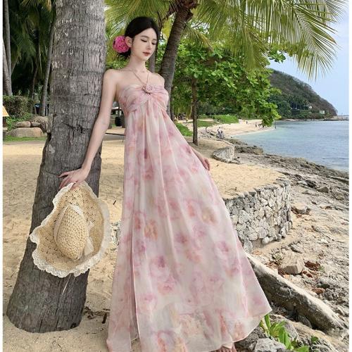 Polyester Slim Slip Dress printed floral pink PC