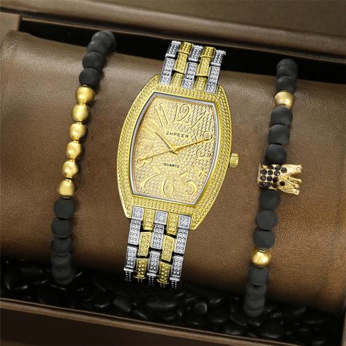 Gemstone & Glass & Stainless Steel & Zinc Alloy for man Jewelry Set three piece & with rhinestone plated Set