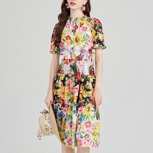 Polyester Waist-controlled One-piece Dress slimming printed PC