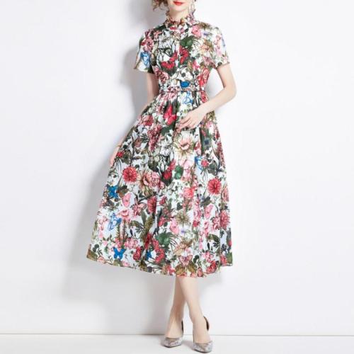 Polyester Waist-controlled One-piece Dress slimming printed PC