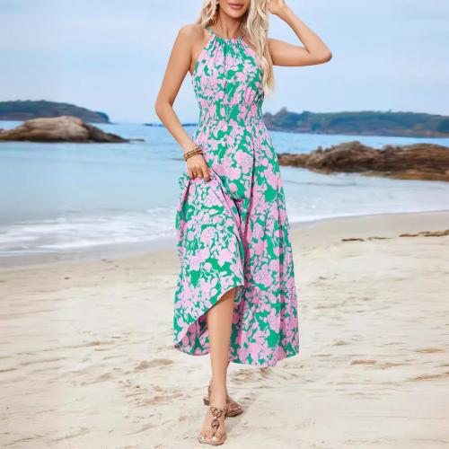 Viscose & Polyester Slim Halter Dress printed green PC