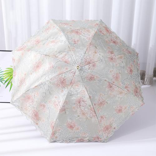 Vinyl & Lace Waterproof Foldable Umbrella 8 rid-frame & anti ultraviolet Iron & Plastic embroidered leaf pattern PC