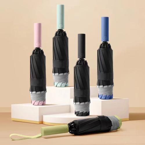 Fiber & Engineering Plastics & Vinyl & Pongee automatic Reverse Umbrellas 10 rid-frame & sun protection & 3 folding Solid PC