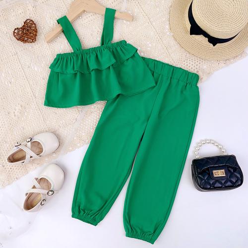 Algodón Conjunto De Ropa De La Muchacha, Sólido, verde,  Conjunto