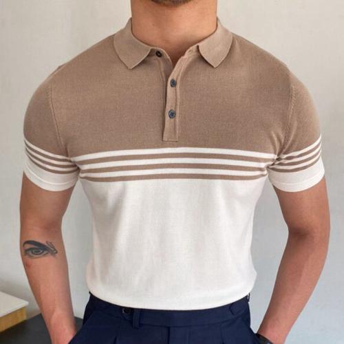 Viscose Polo Shirt Striped Kaki stuk