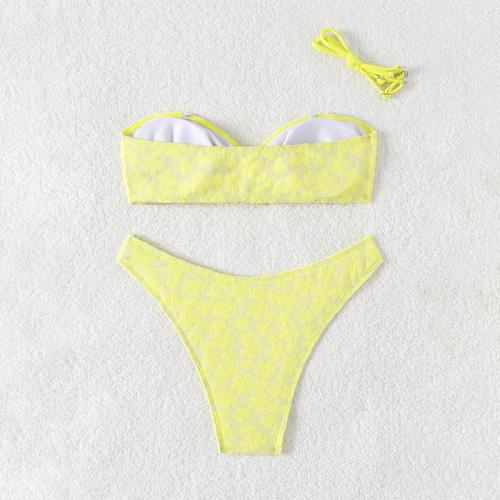 Polyester Bikini Floral Jaune Ensemble