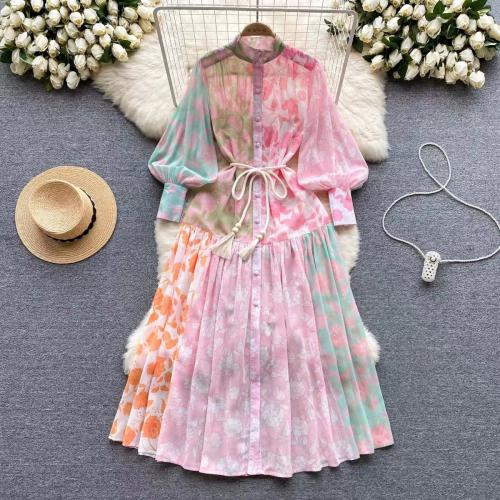 Polyester Waist-controlled One-piece Dress large hem design & breathable printed PC