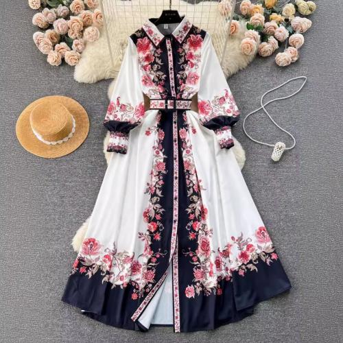 Poliéster Vestido de una pieza, impreso, floral, blanco,  trozo