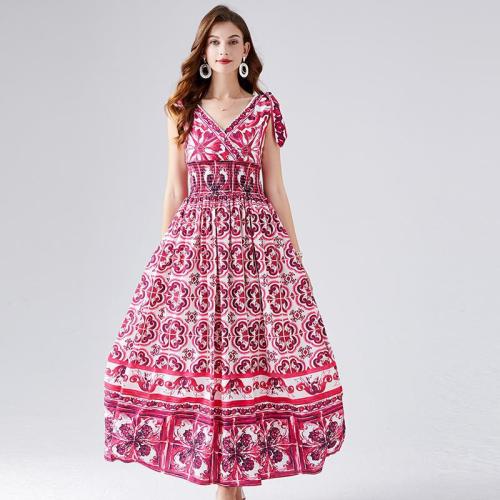 Polyester Waist-controlled & Soft One-piece Dress large hem design printed PC