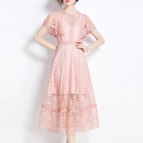 Polyester Waist-controlled One-piece Dress slimming pink PC